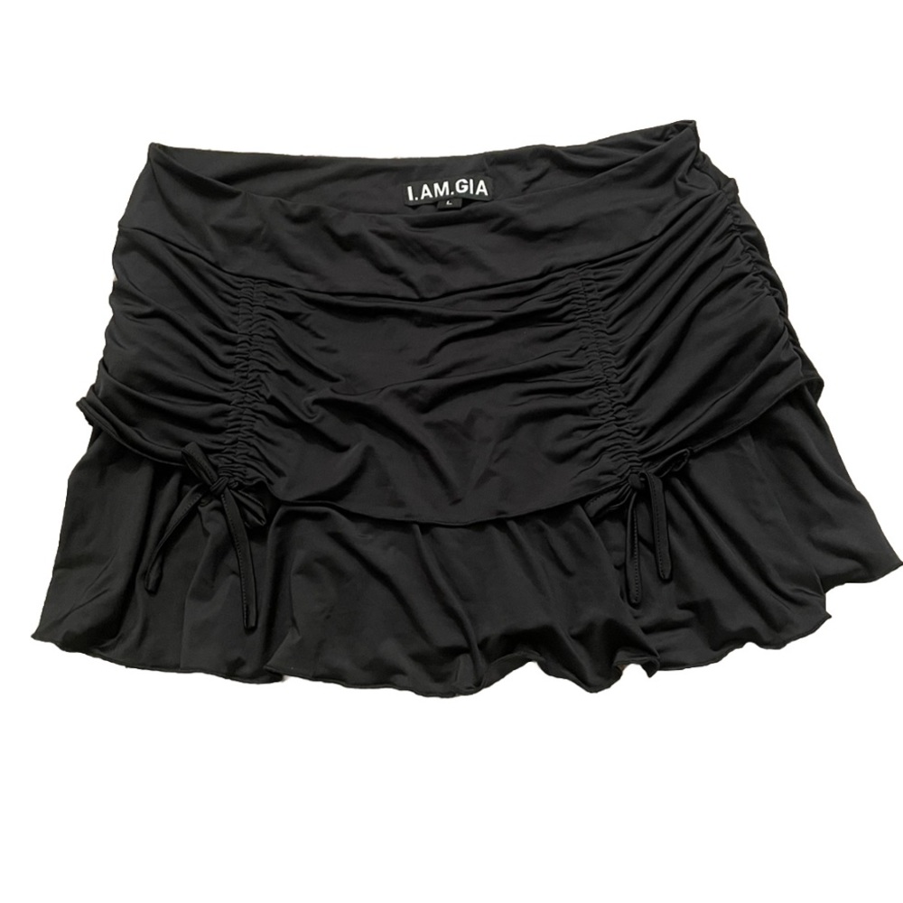 I.AM.GIA black mini skirt with bows and ruched detail size LARGE